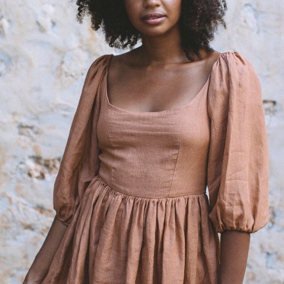 Kara Thoms BELLFLOWER MINI DRESS IN MOCHA - Picture 4 of 4